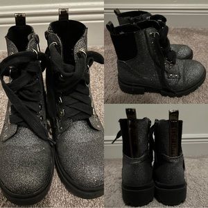 glittery high ankle boots with a lug bottom